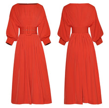 Load image into Gallery viewer, Héloïse Lantern sleeve Sashes High waist Elegant Red Dress Vestidos