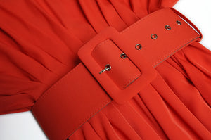 Héloïse Lantern sleeve Sashes High waist Elegant Red Dress Vestidos