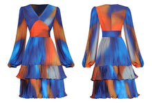Load image into Gallery viewer, Alyssa V-neck Lantern sleeve Multicolor Pleated Elegant Party Dress