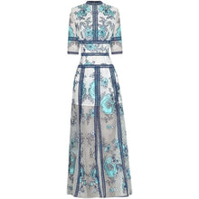 Load image into Gallery viewer, Alida Round Neck Half Sleeve Printing Hollow-Out Casual Blue Ankle-Length Dress