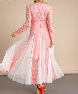 Tiffany V-Neck Long sleeve Flower Embroidery Elegant Holiday Party Midi Dress