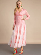 Load image into Gallery viewer, Tiffany V-Neck Long sleeve Flower Embroidery Elegant Holiday Party Midi Dress