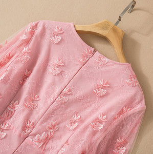 Tiffany V-Neck Long sleeve Flower Embroidery Elegant Holiday Party Midi Dress
