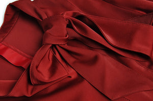 Ellen Collar Lantern Sleeve Frenulum The Waist Thin Grace Casual Wine Red Dress