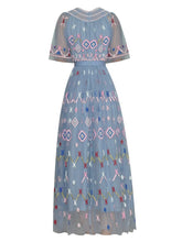 Load image into Gallery viewer, Grace Embroidered Elegant Light Blue Ankle-Length Dress