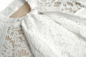 Audrey Hollow Out Lace frenulum Elegant White Mini Dress