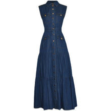 Load image into Gallery viewer, Polo Neck Sleeveless Single Breasted Grace Casual Lake Blue Ankle-Length Dress