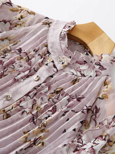 Thérèse Half High Neck Long Sleeves Printing Elegant Violets Ankle-Length Dress