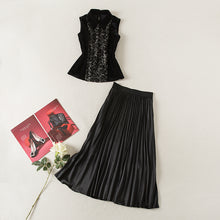 Load image into Gallery viewer, Sleeveless Velvet Tops and Pleated Midi Skirts Two Pieces Suit