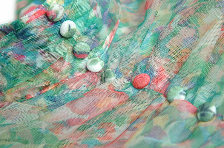 فستان Gaia ذو رباط علوي شبكي مزين بطباعة منفوخة