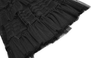 Imani  Lace-up top and Ruffles Mesh Black Midi Skirt Two Pieces Set