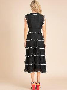 Phoebe Square collar Cascading Ruffle Elegant Party Midi Dress