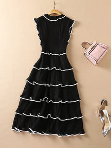 Phoebe Square collar Cascading Ruffle Elegant Party Midi Dress