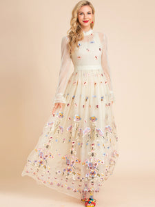 Lexy Floral Embroidery Vintage Party Dress Women