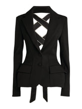 Load image into Gallery viewer, Black Cut Out Bandage Bowknot Blazer