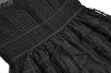 Load image into Gallery viewer, Daphne Elegant Black Gown Dress Puff Sleeve Mesh Print Ruffle  Midi Dress