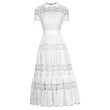 Load image into Gallery viewer, Beta Turn-down Collar Beading Hollow out Embroidery Vintage Party Midi Dress