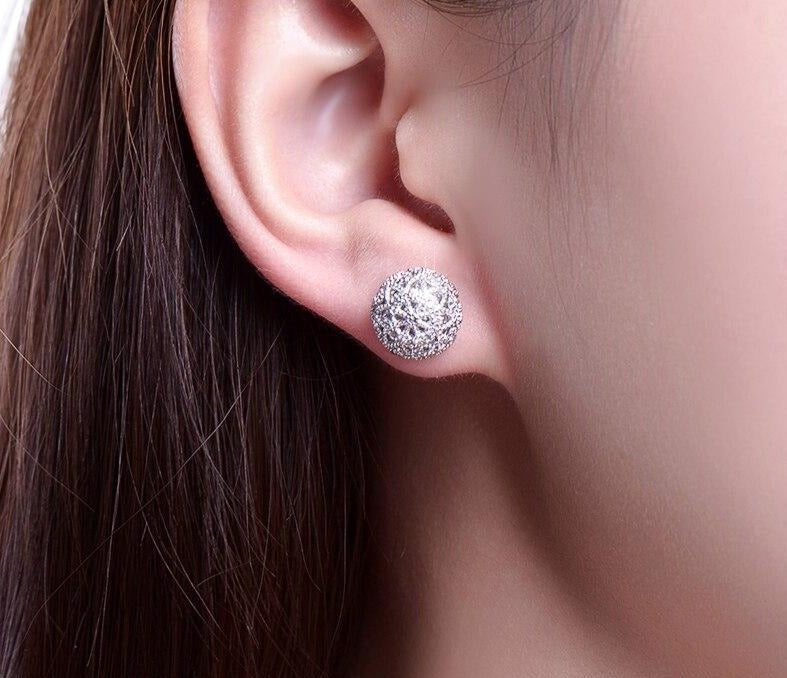 Bijou Small Crystal Ball Earrings Stud Double Sided Cubic Zirconian Earrings